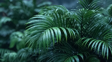 Lush green plant with leaves that are wet. The leaves are green and the plant is full of life