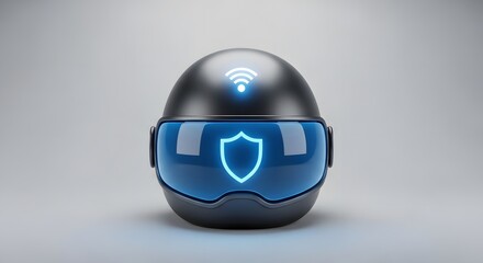 Cybersecurity helmet with wifi symbol isolated on white background