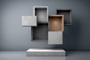Unique and modern sculpture made of concrete blocks