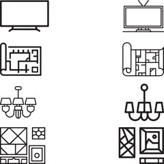 Collection of Interior Design and Technology Icons television screen