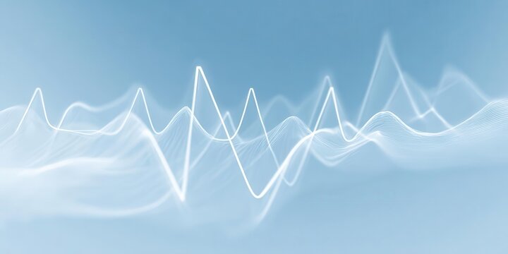 Abstract White Sound Wave Lines on Blue Background