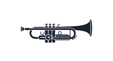 Naklejka premium Close up of a brass trumpet with three valves and a bell facing right.