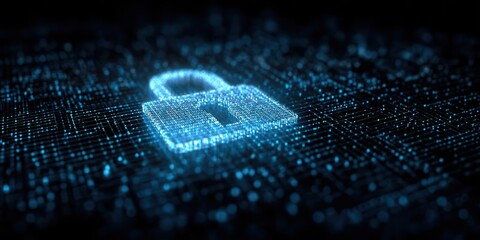 Cybersecurity Lock Symbol on Circuit Board Background