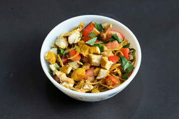 chicken noodle salad, a delightful blend of fresh ingredients. Perfect for healthy lunches, quick dinners, or catering.