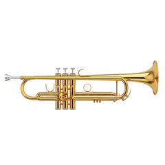 Obraz premium Shiny Brass Trumpet, with Three Valves and Detailed Tubing, cutout, PNG isolated on white or transparent background