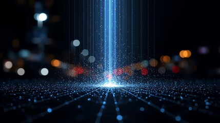 Abstract technology background with glowing light beam and data stream illustration