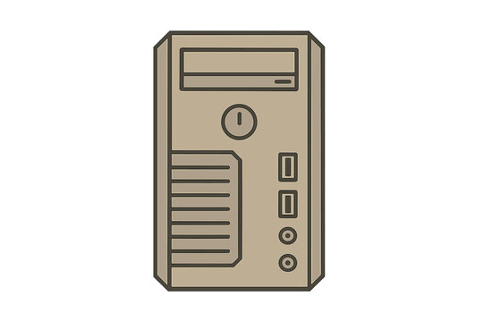 Front panel of a beige desktop computer tower showing ports and power switch