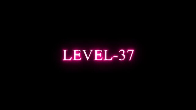 Technology business managements Level 37 Glowing Neon Text  Level  Up Futuristic Neon Gaming Concept Animation, glowing animation with neon line Text element technology  black background. 