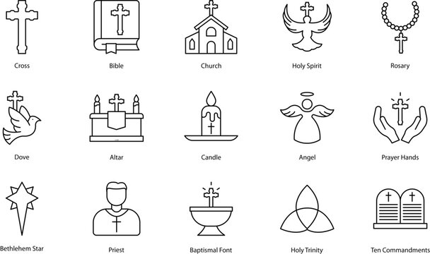 Christianity Icons – Cross, Bible, Church, Religion Symbols - Powered by Adobe