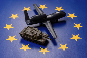 EU drone unmanned autonomous technology of espionage and strikes. Europe defense