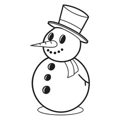 Simple Outline Snowman with Scarf and Top Hat Keywords: snowman, winter, snow, character