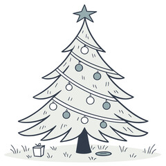 Decorated Christmas Tree with Gift and Star on White Background ornaments