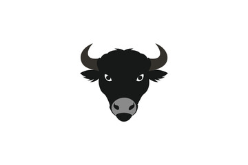 Striking Black Buffalo Head Logo Design with Expressive Eyes and Horns for Branding