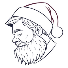 Stylized Profile of Santa Claus with Beard and Hat on White head portrait
