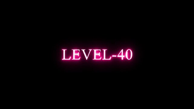 Technology business managements Level 40 Glowing Neon Text  Level  Up Futuristic Neon Gaming Concept Animation, glowing animation with neon line Text element technology  black background. 