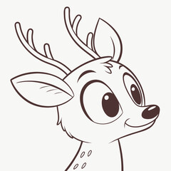 Cartoon Deer Head with Antlers and Big Eyes fawn character