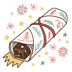 Christmas burrito with a brownie inside and festive decorations food holiday