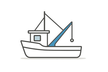 Outline icon of a commercial fishing trawler boat with lifting crane