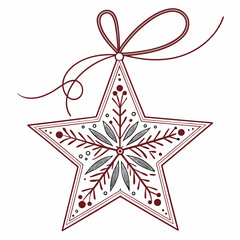 Decorative Star Ornament with Floral Pattern and Ribbon christmas decoration