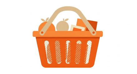 Plastic shopping basket with handle is empty and isolated on a white background