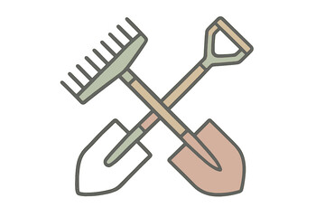 Crossed garden shovel and rake tools icon design