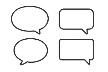 Set of four blank speech bubble outlines in oval and rounded rectangle shapes