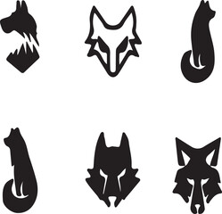 Obraz premium Abstract Wolf Logo Set. Minimalist Geometric and Modern Silhouettes of Wolves or Dogs. Wild Animal Head and Body Mascot Collection.