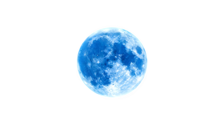 Blue full moon isolated on transparent background, a celestial body that orbits planet earth