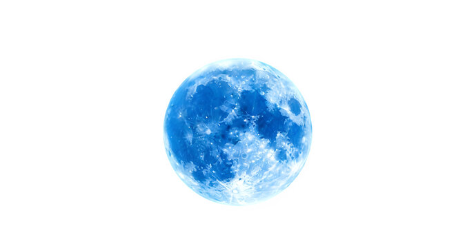 Blue full moon isolated on transparent background, a celestial body that orbits planet earth