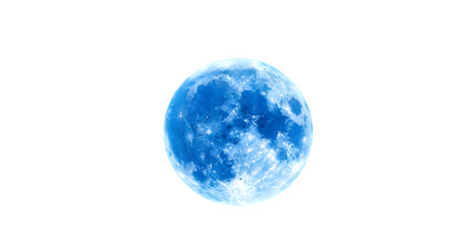 Blue full moon isolated on transparent background, a celestial body that orbits planet earth