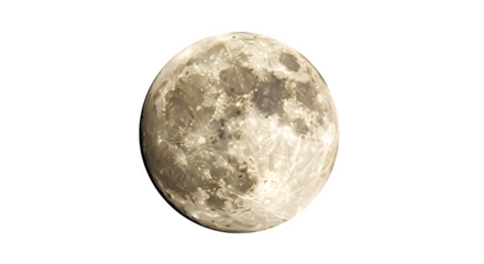 Full moon isolated on transparent background, a celestial body that orbits planet earth at night