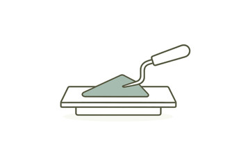 Trowel tool with mortar or plaster on flat surface outline icon