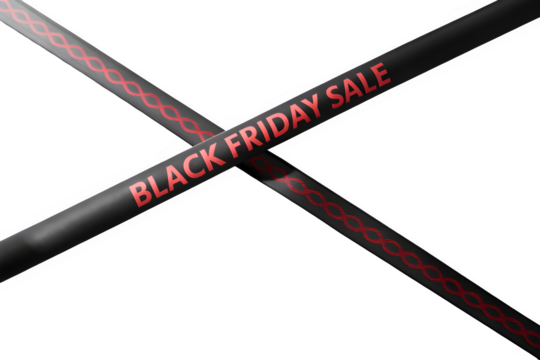 Black friday sale text on dark ribbons isolated on transparent background