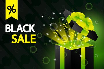 Black Friday sale banner with present box. Vector illustration