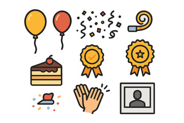 Set of icons for celebration, achievement, and party events