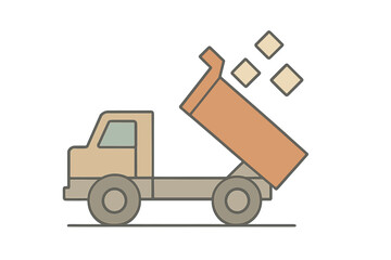 Dump truck unloading cargo side view simple icon graphic