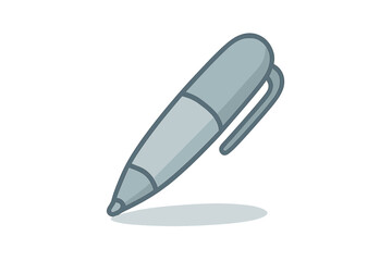 Simple gray ballpoint pen icon with clip and shadow detail