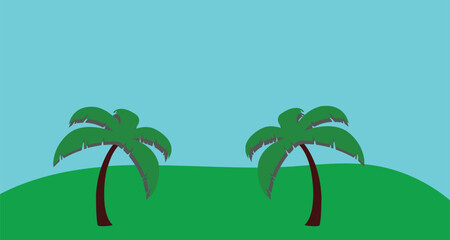 Tropical palm trees on a sunny beach by the ocean