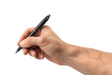 Hand holding black pen ready to write, concept of office work, signature, education and creative writing design