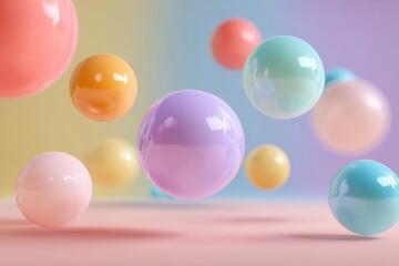 Floating Glossy Spheres Pastel Rainbow Color Palette