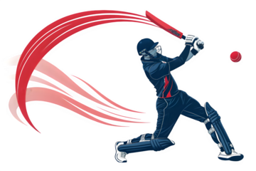 Cricket batsman in action hitting a powerful shot isolated on transparent background