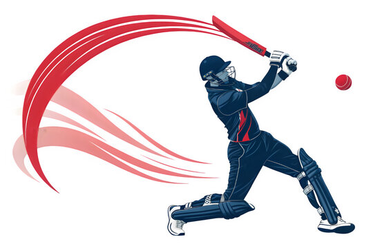 Cricket batsman in action hitting a powerful shot isolated on transparent background