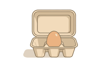 Single brown egg in open cardboard packaging