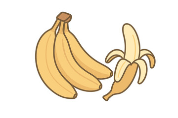 Ripe yellow bananas in a bunch with one fruit being peeled