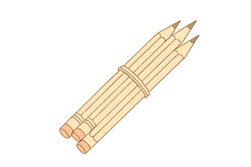 Bundle of wooden drawing pencils secured by a thin band