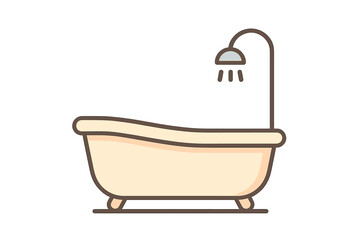 Outline icon of a vintage clawfoot bathtub with overhead shower fixture