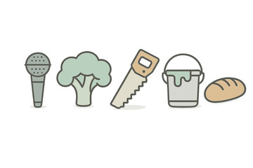 Collection of common household objects and food items as simple icons