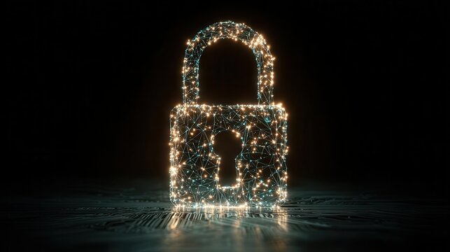 Glowing Digital Padlock on Circuit Board, Data Security Concept