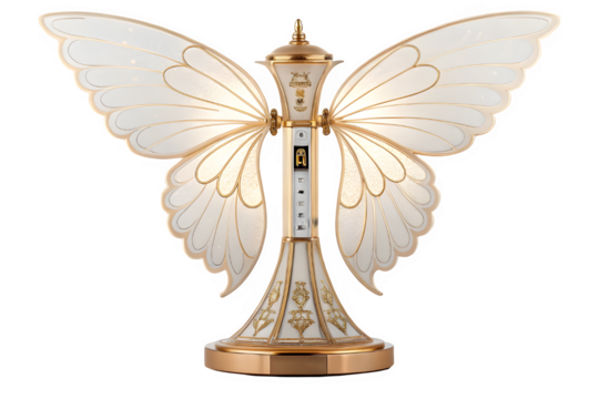 Ornate decorative lamp with butterfly wings isolated on transparent background