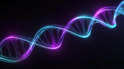 Glowing DNA Helix on Black Background Science Art